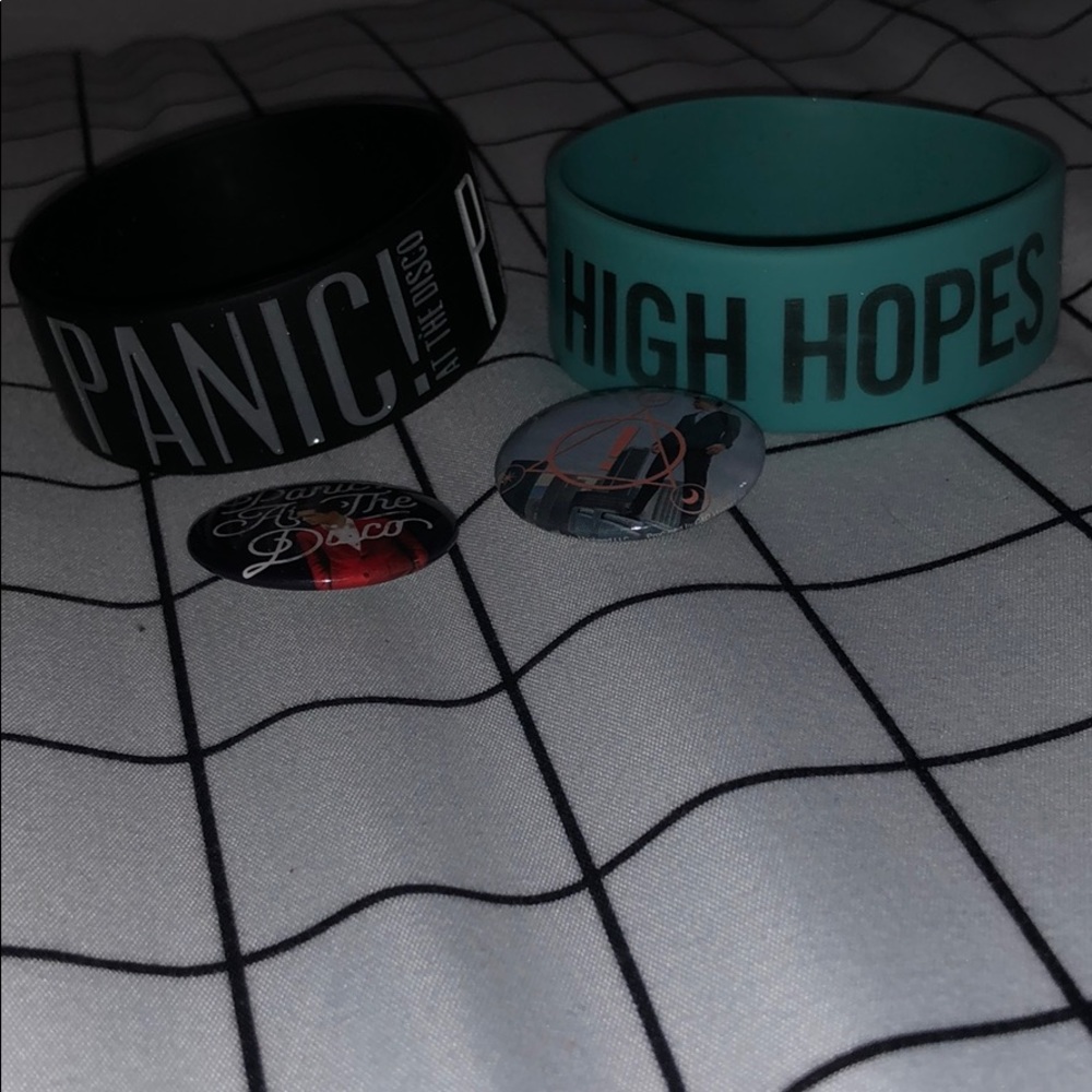 panic! at the disco bracelet and pin set!